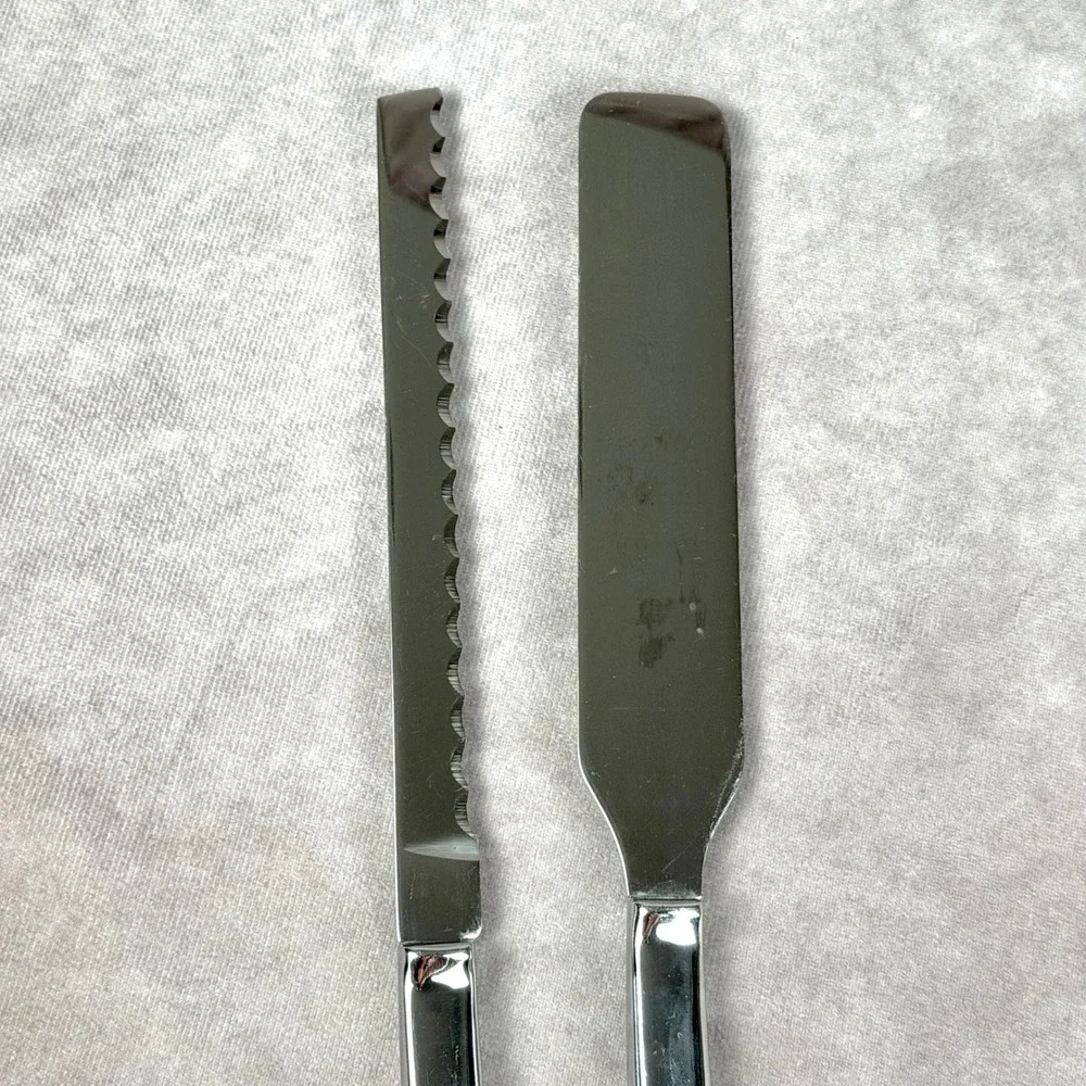 Saladmaster Stainless Steel Spatula Server Serrated Knife Set Made in USA 2pc